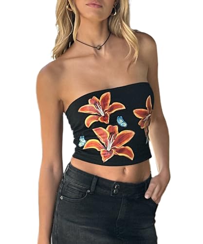 パロマウール　floral-print strapless tank top 41JNk+jgiNL.jpg